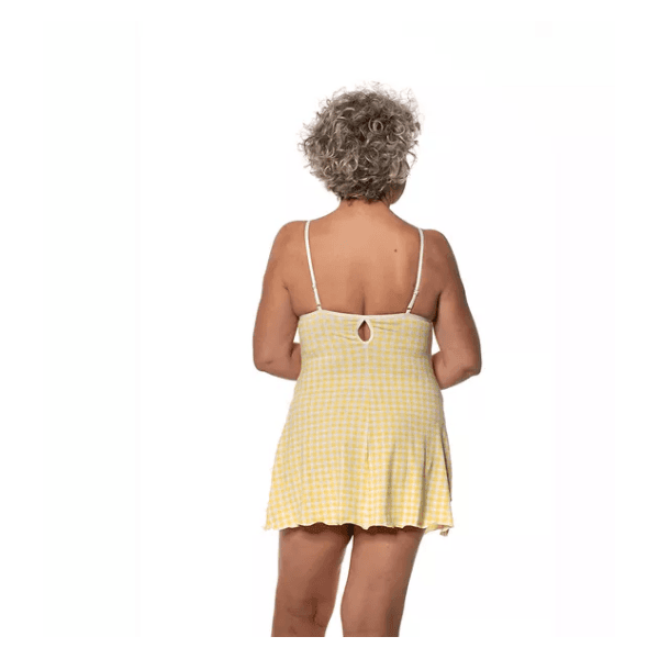 CAMISOLA MALHA COM RENDA ESTAMPA VICHY AMARELA - XADREZ
