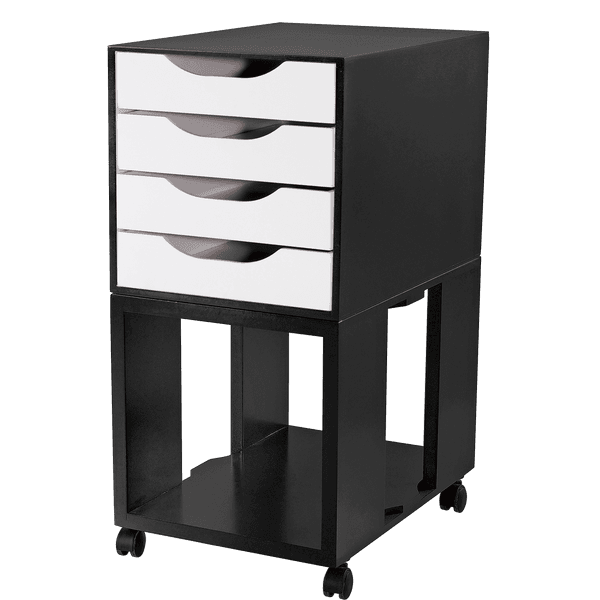 Gaveteiro De Mesa Easy Box 4 Gavetas Madeira com Base - Preto Black Piano/Branco