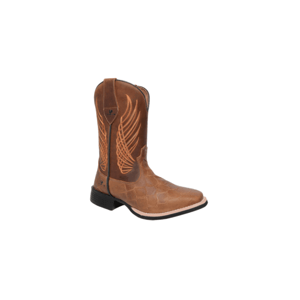 BOTA TEXANA ESCAMADA FÓSSIL CARAMELO COM BORDADO LARANJA