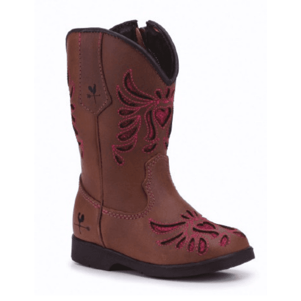 BOTA TEXANA FEMININA INFANTIL CARAMELO BORDADO LASER PINK