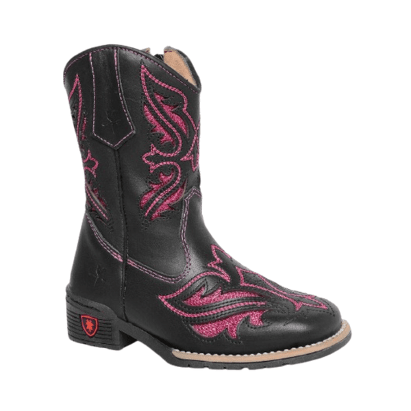 BOTA TEXANA JUVENIL FEMININA LÁTEGO PRETO BORDADO LAISER PINK