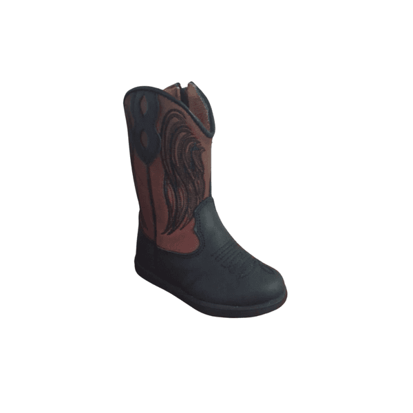 Bota Texana Juvenil em Couro Preto com Vinho - PROMOÇÃO