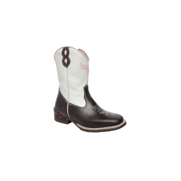 BOTA TEXANA FEMININA JUVENIL CAFÉ COM OFF WHITE