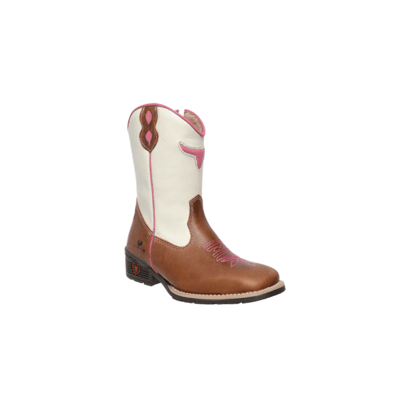 BOTA TEXANA FEMININA JUVENIL FÓSSIL CARAMELO COM OFF WHITE