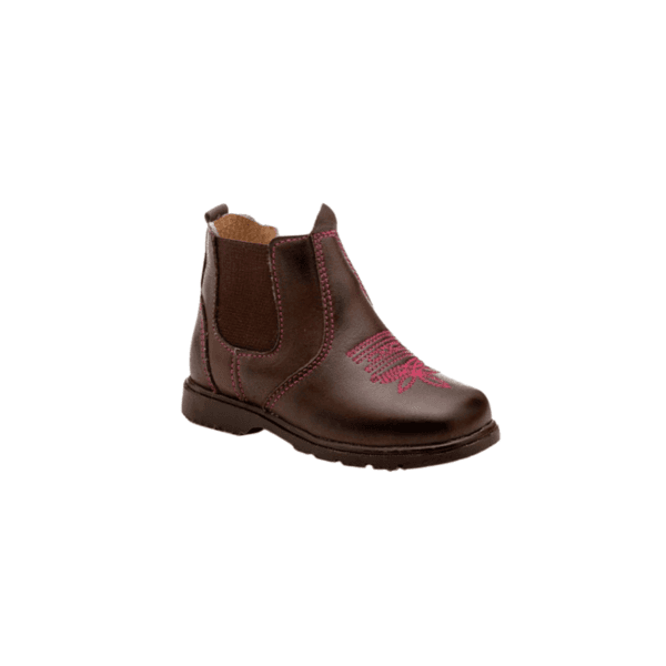 BOTINA COUNTRY INFANTIL FEMININA LÁTEGO CAFÉ SOLA QUADRADA BORDADO PINK
