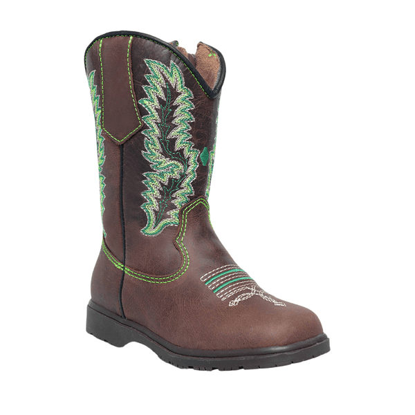 BOTA TEXANA INFANTIL MASCULINA CAFÉ COM BORDADO VERDE