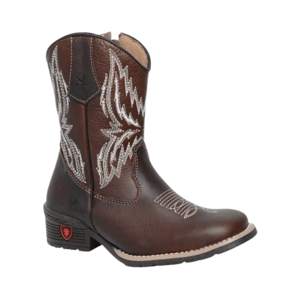 BOTA TEXANA JUVENIL FEMININA NAPA CAFÉ COM BORDADO BRANCO