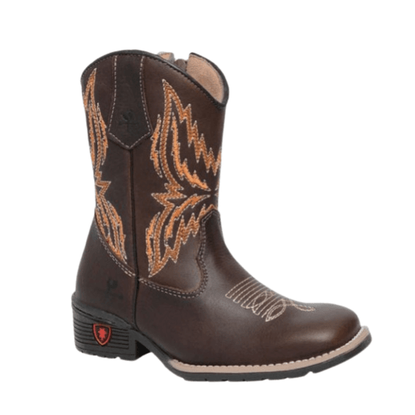 BOTA TEXANA JUVENIL FEMININA NAPA CAFÉ COM BORDADO LARANJA