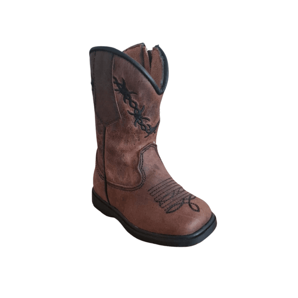 Bota Texana Juvenil em Couro Café Bico Quadrado - PROMOÇÃO