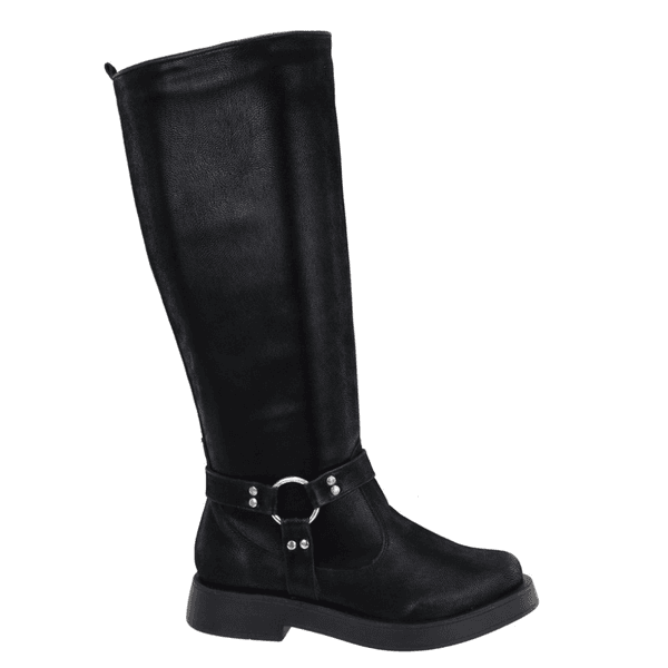 Bota Feminina Biker Rasteira Fivelas Napa Preto 2024 