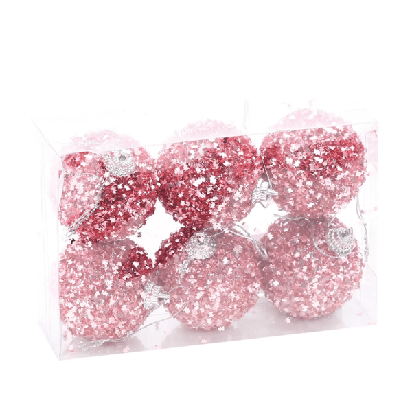 Jogo 6 Bolas De Natal Glitter Brilho Rosa 5cm Cromus