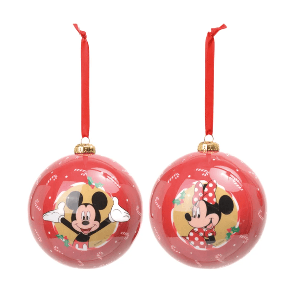 Jogo 2 Bolas Natal Disney Original Mickey Minnie 12cm