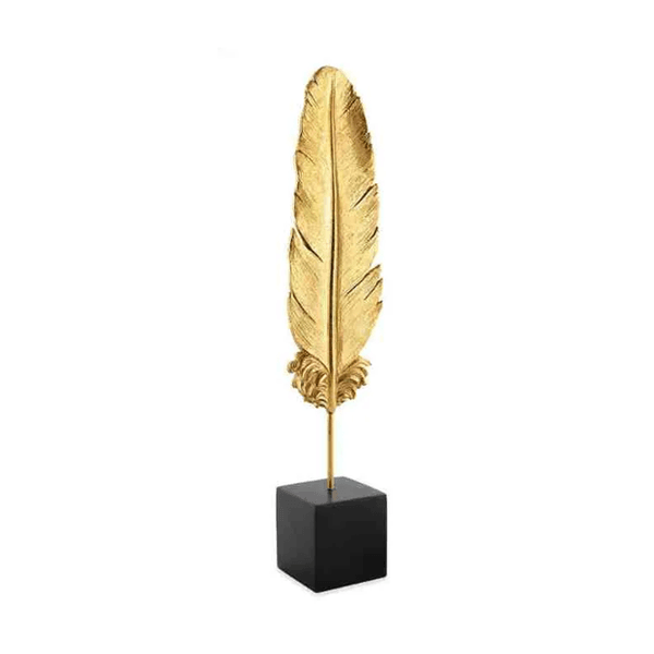 Escultura Decorativa Pena Dourada em Poliresina 33,5cm