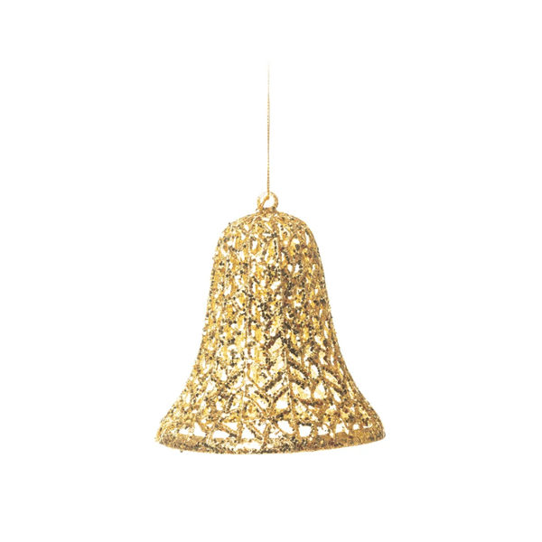 Enfeite Natal Pendurar Sino Vazado Glitter Ouro G Cromus