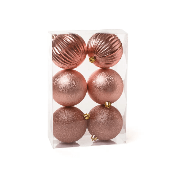 Jogo 6 Bolas Natal Glitter Texturizada Ondas Rosa 8cm
