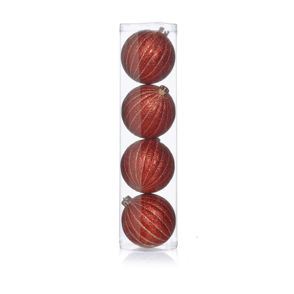 Jogo 4 Bolas Natal com Listras Vermelho e Dourado 12cm Cromus
