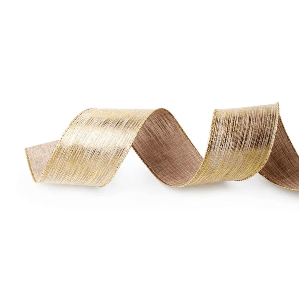 Fita Natalina Aramada 6,3cm Bege com Dourado 9,14m