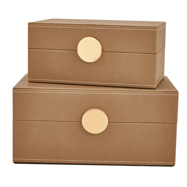 Kit 2 Caixas Decorativa Multiuso Em Mdf E Courino Avelã