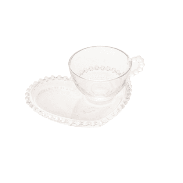Xícara Chá Cristal com Prato Coração Pearl 180ml