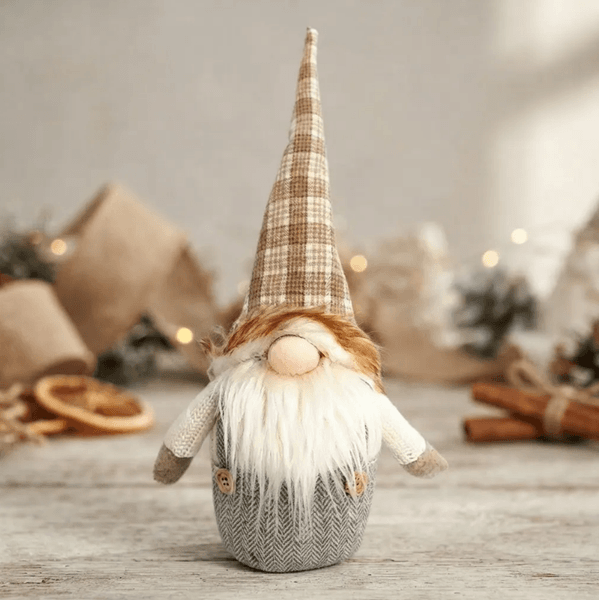 Papai Noel Decorativo Escandinavo Xadrez 25cm Tok da Casa