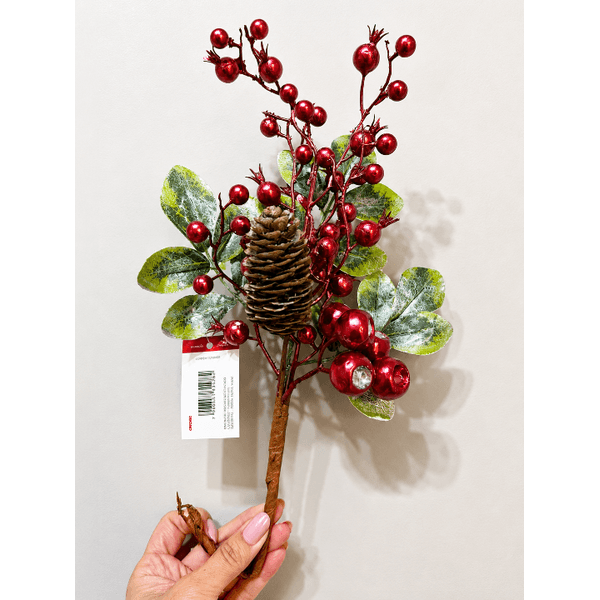 Galho Natalino Berry Vermelho e Pinha 39cm