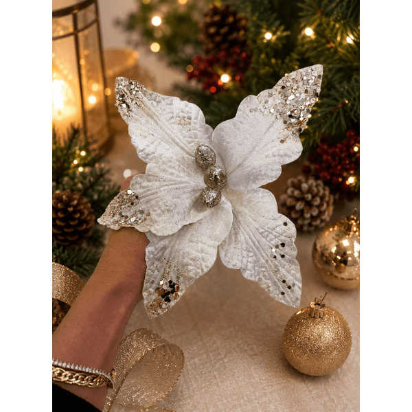 Flor Natalina Poinsetia 24cm Champagne Tok da Casa