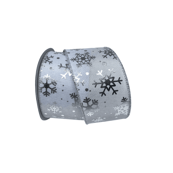 Fita Natalina Aramada 6,3cm Floco de Neve Branca 9,14m