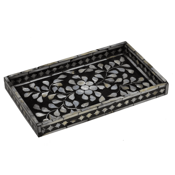 Bandeja Em Madrepérola Retangular Preta 30x18 Cm