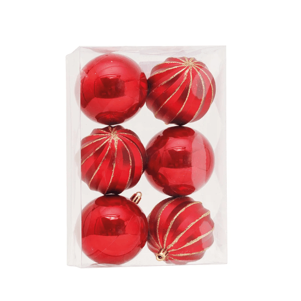 Jogo 6 Bolas Texturizadas Vermelho Dourado 8cm Cromus Natal