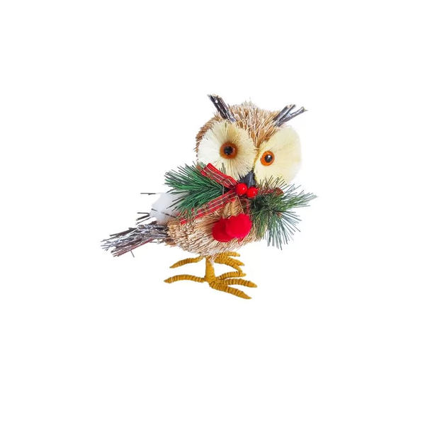 Decoração Natal Coruja 20cm Com Laço