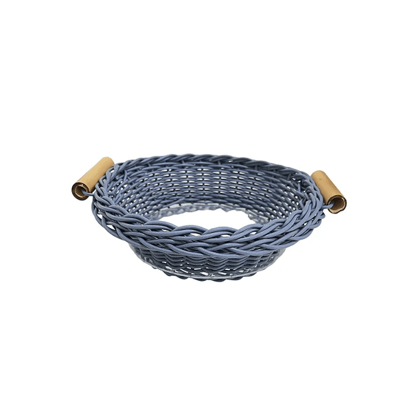 Cesta de Pão Redonda Ilhabela Azul Jeans com Alça Bambu