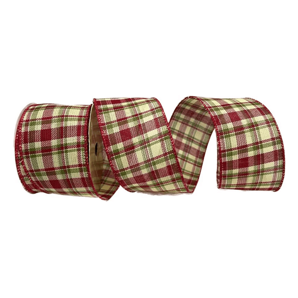 Fita Natalina 6,3cm Xadrez Vermelho Com Verde E Bege 9,14m