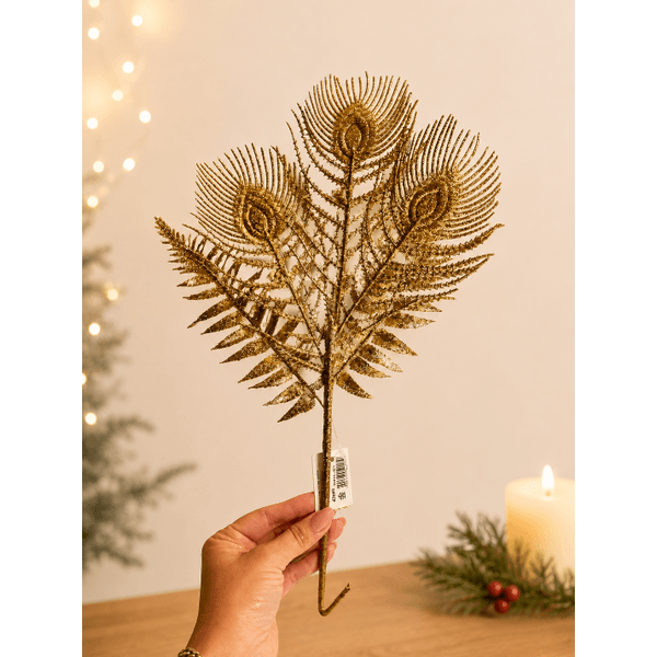 Galho Natal Folha Dourado Glitter Enfeite Arvore Guirlanda