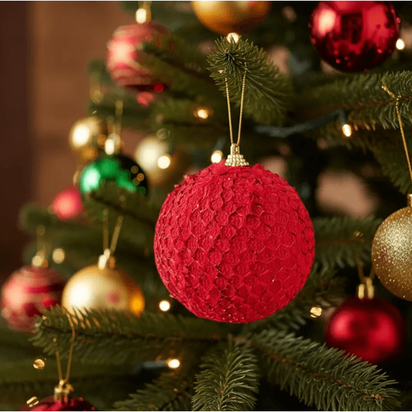 Jogo 3 Bolas De Natal Vermelha Decorada 10cm Tok Da Casa