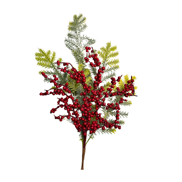Galho Natalino Verde E Vermelho Berry 56cm