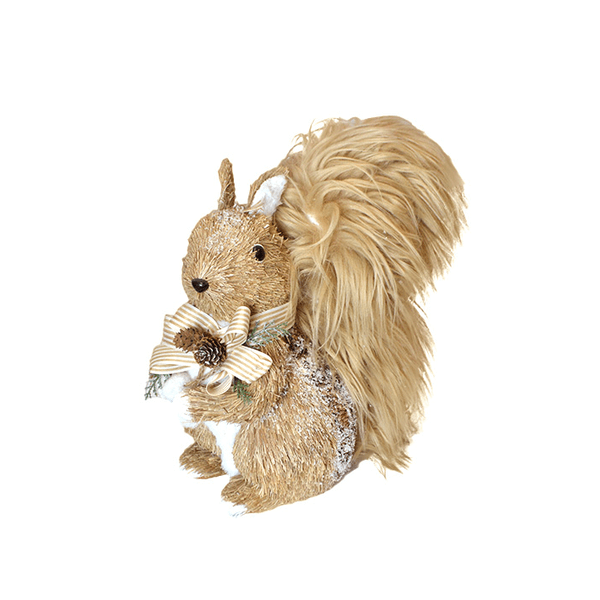 Decoração Natal Esquilo De Palha Natural C Pinha E Laço 33cm