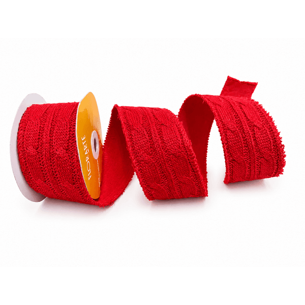 Fita Natalina Aramada 6,3cm Tricot Vermelho 9,14m