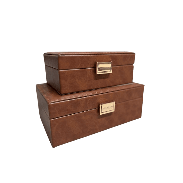 Conjunto De Caixas Organizadoras Decorativas Em Pu Marrom