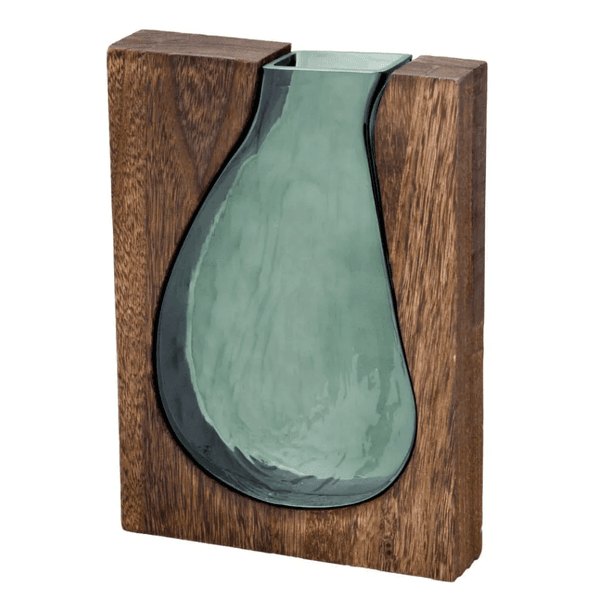 Vaso Decorativo Verde com Madeira 29cm Espressione