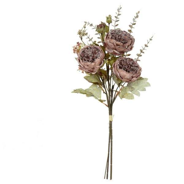 Buque Peonia Ramalhete com Fita Mauve Outono 60cm