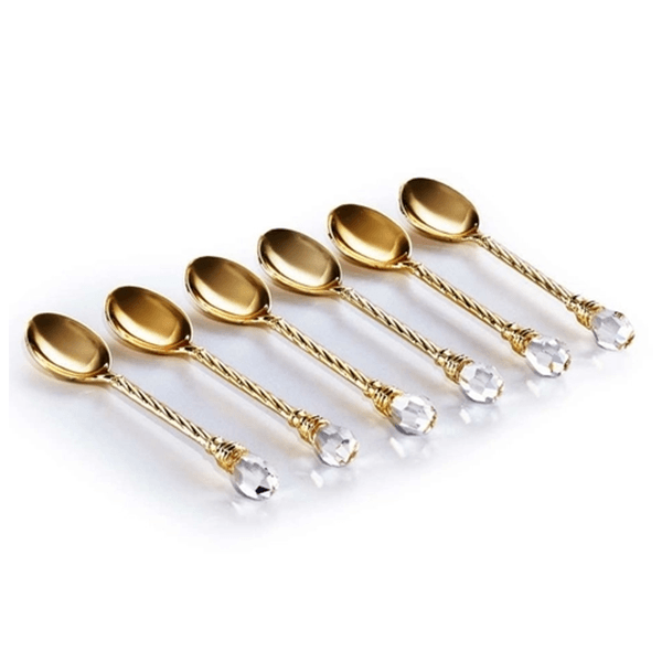 Conjunto 6 Colheres de Café de Zamac Crystal Dourada Wolff