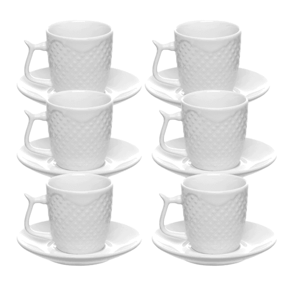 Jogo Xícaras Chá Com Pires Brixton 175ml Porcelana Branca 6 Peças