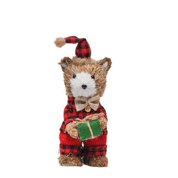 Urso Natalino em Palha Natural C/Presente e Gorro 32cm