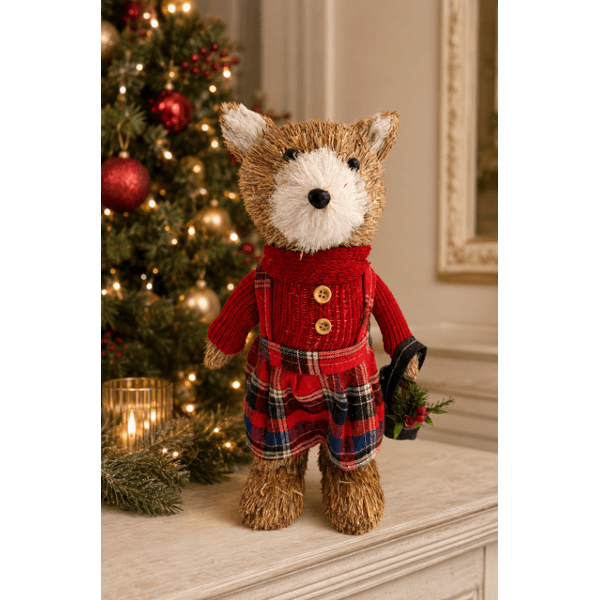 Urso Em Pé Vestido Xadrez Em Palha 33cm Natal Tok Da Casa