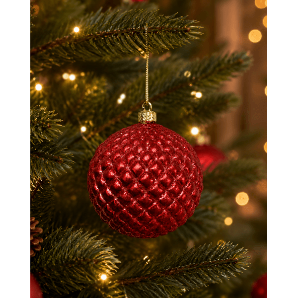Jogo 3 Bolas de Natal Decorada Vermelho Brilho 10cm Natal