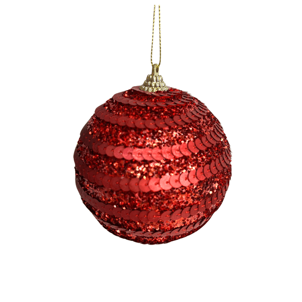 Jogo De 3 Bolas De Natal Vermelho Brilho Lantejoula 10cm