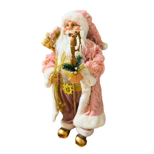 Boneco Papai Noel Luxo em Pé Rosa e Cajado 60cm