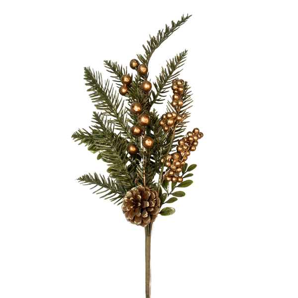 Galho Natal Dourado Envelhecido Berry e Pinha