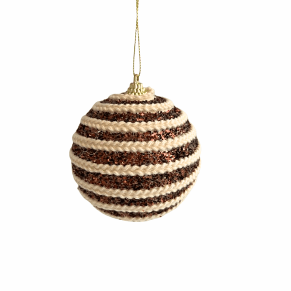 Jogo 3 Bolas Decoradas Brilho Marrom Tecido Off 10cm Natal