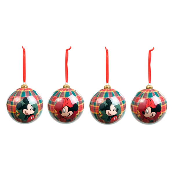 Jogo 4 Bolas Natal Disney Original Mickey Minnie Xadrez 8cm
